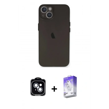 MARSİLYAN™- iPhone 14 Kılıf Yadigar Yansıma Serisi - Siyah Bilvis 5in1 3D Magic Cam Ekran Koruyucu + PVD Metal Kamera Lens - MI