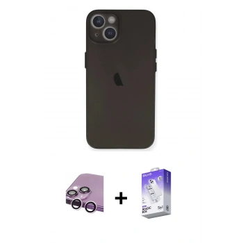 MARSİLYAN™- iPhone 14 Kılıf Yadigar Yansıma Serisi - Siyah Bilvis 5in1 3D Magic Cam Ekran Koruyucu + Raze Metal Kamera Lens - MR