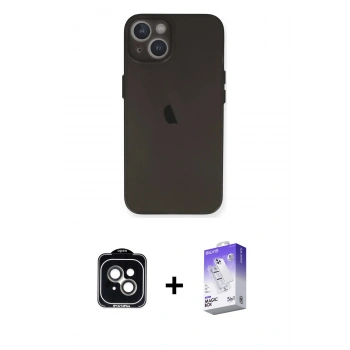 MARSİLYAN™- iPhone 14 Kılıf Yadigar Yansıma Serisi - Siyah Bilvis 5in1 3D Magic Cam Ekran Koruyucu + PVD Metal Kamera Lens - YL