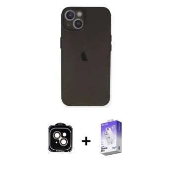 MARSİLYAN™- iPhone 14 Kılıf Yadigar Yansıma Serisi - Siyah Bilvis 5in1 3D Magic Cam Ekran Koruyucu + PVD Metal Kamera Lens - TU