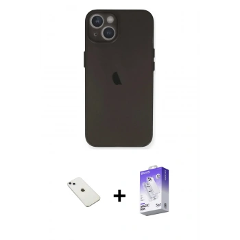 MARSİLYAN™- iPhone 14 Kılıf Yadigar Yansıma Serisi - Siyah Bilvis 5in1 3D Magic Cam Ekran Koruyucu + Diamond Kamera Lens - SABE