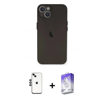 MARSİLYAN™- iPhone 14 Kılıf Yadigar Yansıma Serisi - Siyah Bilvis 5in1 3D Magic Cam Ekran Koruyucu + Shine Kamera Lens - SH