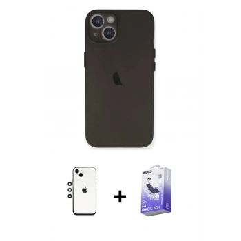 MARSİLYAN™- iPhone 14 Kılıf Yadigar Yansıma Serisi - Siyah Bilvis 5in1 5D Magic Hayalet Cam Ekran Koruyucu + Shine Kamera Lens - GS