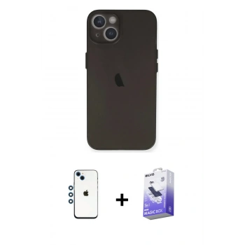 MARSİLYAN™- iPhone 14 Kılıf Yadigar Yansıma Serisi - Siyah Bilvis 5in1 5D Magic Hayalet Cam Ekran Koruyucu + Shine Kamera Lens - MI