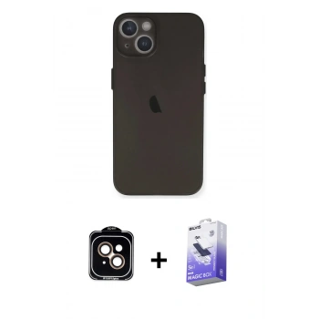 MARSİLYAN™- iPhone 14 Kılıf Yadigar Yansıma Serisi - Siyah Bilvis 5in1 5D Magic Hayalet Cam Ekran Koruyucu + PVD Metal Kamera Lens - TU