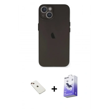 MARSİLYAN™- iPhone 14 Kılıf Yadigar Yansıma Serisi - Siyah Bilvis 5in1 5D Magic Hayalet Cam Ekran Koruyucu + Diamond Kamera Lens - KI