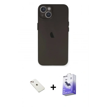 MARSİLYAN™- iPhone 14 Kılıf Yadigar Yansıma Serisi - Siyah Bilvis 5in1 5D Magic Hayalet Cam Ekran Koruyucu + Diamond Kamera Lens - PE