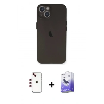 MARSİLYAN™- iPhone 14 Kılıf Yadigar Yansıma Serisi - Siyah Bilvis 5in1 5D Magic Hayalet Cam Ekran Koruyucu + Shine Kamera Lens - KI