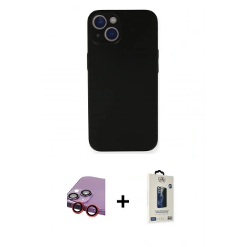 MARSİLYAN™- iPhone 14 Kılıf Yadigar Yansıma Serisi - Siyah Bilvis Hayalet Cam Ekran Koruyucu + Raze Metal Kamera Lens - KI