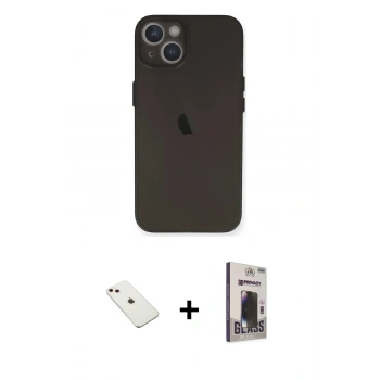 MARSİLYAN™- iPhone 14 Kılıf Yadigar Yansıma Serisi - Siyah Bilvis Hayalet Cam Ekran Koruyucu + Diamond Kamera Lens - PE