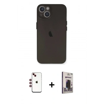 MARSİLYAN™- iPhone 14 Kılıf Yadigar Yansıma Serisi - Siyah Bilvis Hayalet Cam Ekran Koruyucu + Shine Kamera Lens - KI