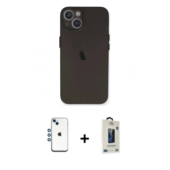 MARSİLYAN™- iPhone 14 Kılıf Yadigar Yansıma Serisi - Siyah Bilvis Hayalet Cam Ekran Koruyucu + Shine Kamera Lens - MI