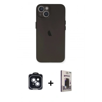 MARSİLYAN™- iPhone 14 Kılıf Yadigar Yansıma Serisi - Siyah Bilvis Hayalet Cam Ekran Koruyucu + PVD Metal Kamera Lens - SH
