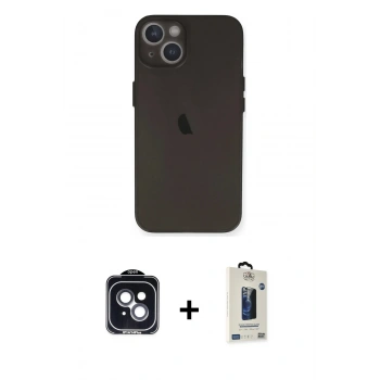 MARSİLYAN™- iPhone 14 Kılıf Yadigar Yansıma Serisi - Siyah Bilvis Hayalet Cam Ekran Koruyucu + PVD Metal Kamera Lens - SH