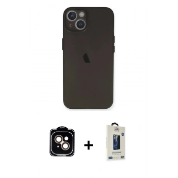MARSİLYAN™- iPhone 14 Kılıf Yadigar Yansıma Serisi - Siyah Bilvis Hayalet Cam Ekran Koruyucu + PVD Metal Kamera Lens - TU