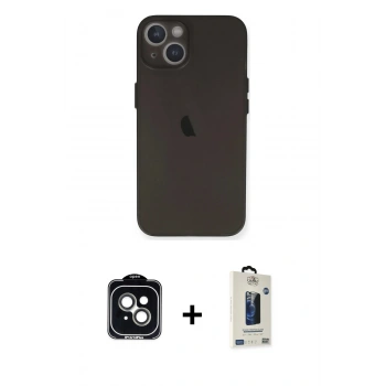 MARSİLYAN™- iPhone 14 Kılıf Yadigar Yansıma Serisi - Siyah Bilvis Hayalet Cam Ekran Koruyucu + PVD Metal Kamera Lens - YL