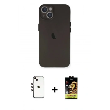 MARSİLYAN™- iPhone 14 Kılıf Yadigar Yansıma Serisi - Siyah Buffer Cam Ekran Koruyucu + Shine Kamera Lens - GI