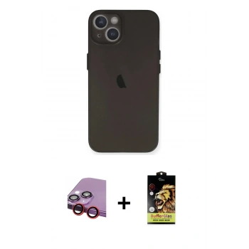 MARSİLYAN™- iPhone 14 Kılıf Yadigar Yansıma Serisi - Siyah Buffer Cam Ekran Koruyucu + Raze Metal Kamera Lens - KI