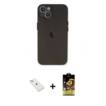 MARSİLYAN™- iPhone 14 Kılıf Yadigar Yansıma Serisi - Siyah Buffer Cam Ekran Koruyucu + Diamond Kamera Lens - SABE