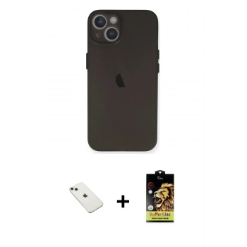 MARSİLYAN™- iPhone 14 Kılıf Yadigar Yansıma Serisi - Siyah Buffer Cam Ekran Koruyucu + Diamond Kamera Lens - YL