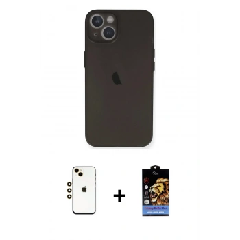 MARSİLYAN™- iPhone 14 Kılıf Yadigar Yansıma Serisi - Siyah Buffer Hayalet Cam Ekran Koruyucu + Shine Kamera Lens - GD