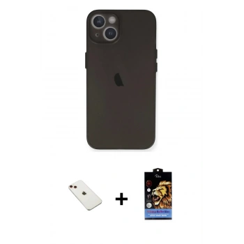 MARSİLYAN™- iPhone 14 Kılıf Yadigar Yansıma Serisi - Siyah Buffer Hayalet Cam Ekran Koruyucu + Diamond Kamera Lens - KI
