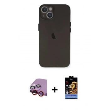 MARSİLYAN™- iPhone 14 Kılıf Yadigar Yansıma Serisi - Siyah Buffer Hayalet Cam Ekran Koruyucu + Raze Metal Kamera Lens - KI