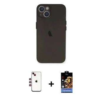 MARSİLYAN™- iPhone 14 Kılıf Yadigar Yansıma Serisi - Siyah Buffer Hayalet Cam Ekran Koruyucu + Shine Kamera Lens - KI