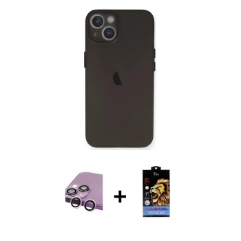 MARSİLYAN™- iPhone 14 Kılıf Yadigar Yansıma Serisi - Siyah Buffer Hayalet Cam Ekran Koruyucu + Raze Metal Kamera Lens - MR