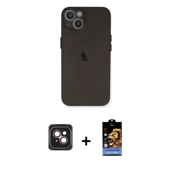 MARSİLYAN™- iPhone 14 Kılıf Yadigar Yansıma Serisi - Siyah Buffer Hayalet Cam Ekran Koruyucu + PVD Metal Kamera Lens - PE