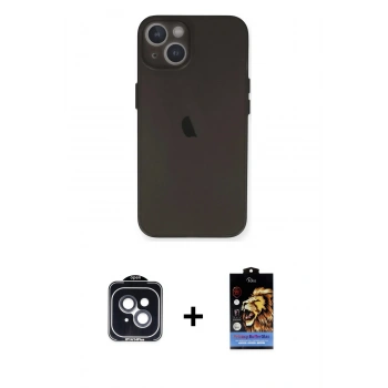 MARSİLYAN™- iPhone 14 Kılıf Yadigar Yansıma Serisi - Siyah Buffer Hayalet Cam Ekran Koruyucu + PVD Metal Kamera Lens - SH