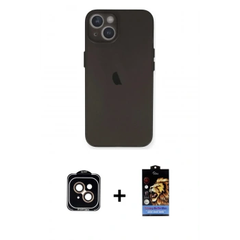 MARSİLYAN™- iPhone 14 Kılıf Yadigar Yansıma Serisi - Siyah Buffer Hayalet Cam Ekran Koruyucu + PVD Metal Kamera Lens - TU