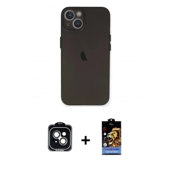 MARSİLYAN™- iPhone 14 Kılıf Yadigar Yansıma Serisi - Siyah Buffer Hayalet Cam Ekran Koruyucu + PVD Metal Kamera Lens - YL