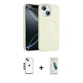 MARSİLYAN™- iPhone 14 Kılıf Yankı Form Serisi - Şeffaf Pasifik Cam Ekran Koruyucu + Shine Kamera Lens - KI