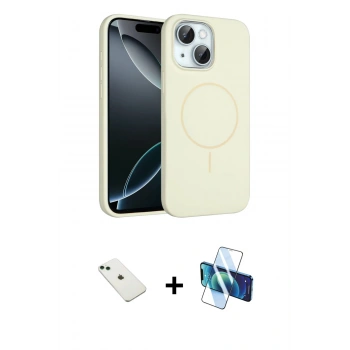 MARSİLYAN™- iPhone 14 Kılıf Yankı Form Serisi - Siyah 3D Antistatik Cam Ekran Koruyucu + Diamond Kamera Lens - YL
