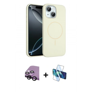 MARSİLYAN™- iPhone 14 Kılıf Yankı Form Serisi - Siyah 3D Antistatik Cam Ekran Koruyucu + Raze Metal Kamera Lens - SH