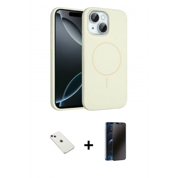 MARSİLYAN™- iPhone 14 Kılıf Yankı Form Serisi - Siyah 3D Antistatik Hayalet Cam Ekran Koruyucu + Diamond Kamera Lens - KI