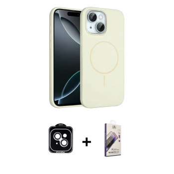 MARSİLYAN™- iPhone 14 Kılıf Yankı Form Serisi - Siyah Bilvis 3D Mat Cam Ekran Koruyucu + PVD Metal Kamera Lens - MI