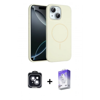 MARSİLYAN™- iPhone 14 Kılıf Yankı Form Serisi - Siyah Bilvis 5in1 3D Magic Cam Ekran Koruyucu + PVD Metal Kamera Lens - SH