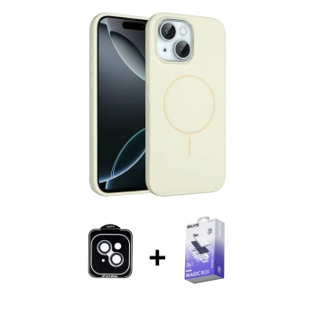 MARSİLYAN™- iPhone 14 Kılıf Yankı Form Serisi - Siyah Bilvis 5in1 5D Magic Hayalet Cam Ekran Koruyucu + PVD Metal Kamera Lens - MI