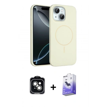 MARSİLYAN™- iPhone 14 Kılıf Yankı Form Serisi - Siyah Bilvis 5in1 5D Magic Hayalet Cam Ekran Koruyucu + PVD Metal Kamera Lens - YL