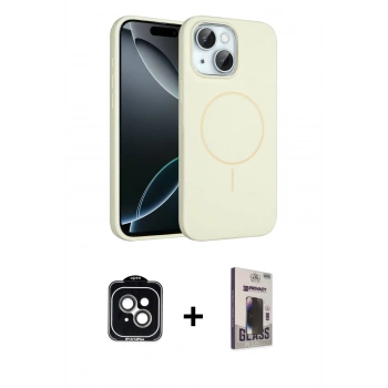 MARSİLYAN™- iPhone 14 Kılıf Yankı Form Serisi - Siyah Bilvis Hayalet Cam Ekran Koruyucu + PVD Metal Kamera Lens - YL