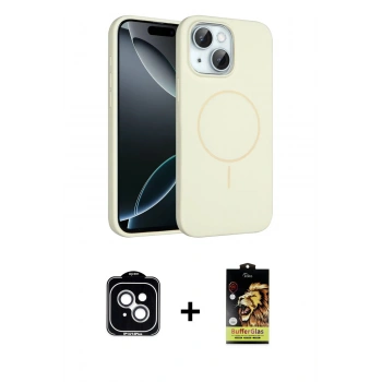 MARSİLYAN™- iPhone 14 Kılıf Yankı Form Serisi - Siyah Buffer Cam Ekran Koruyucu + PVD Metal Kamera Lens - GS