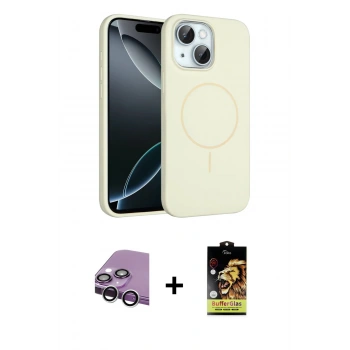 MARSİLYAN™- iPhone 14 Kılıf Yankı Form Serisi - Siyah Buffer Cam Ekran Koruyucu + Raze Metal Kamera Lens - GS