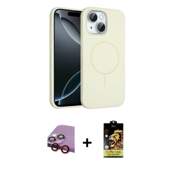 MARSİLYAN™- iPhone 14 Kılıf Yankı Form Serisi - Siyah Buffer Cam Ekran Koruyucu + Raze Metal Kamera Lens - KI