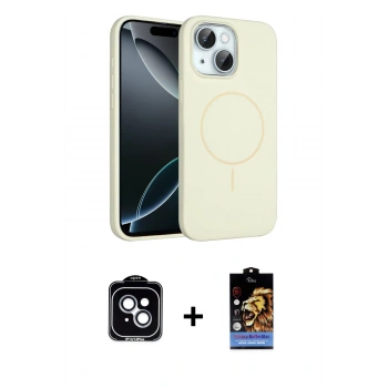 MARSİLYAN™- iPhone 14 Kılıf Yankı Form Serisi - Siyah Buffer Hayalet Cam Ekran Koruyucu + PVD Metal Kamera Lens - MI