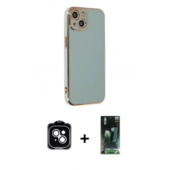 MARSİLYAN™- iPhone 14 Kılıf Yankı Serisi - Şeffaf 360 Full Body Arka Koruyucu + PVD Metal Kamera Lens - GS