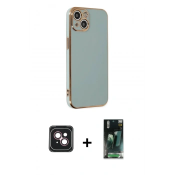 MARSİLYAN™- iPhone 14 Kılıf Yankı Serisi - Şeffaf 360 Full Body Arka Koruyucu + PVD Metal Kamera Lens - PE
