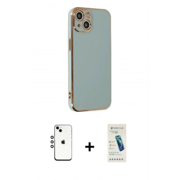 MARSİLYAN™- iPhone 14 Kılıf Yankı Serisi - Şeffaf Pasifik Cam Ekran Koruyucu + Shine Kamera Lens - GS