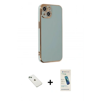 MARSİLYAN™- iPhone 14 Kılıf Yankı Serisi - Şeffaf Pasifik Cam Ekran Koruyucu + Diamond Kamera Lens - YL